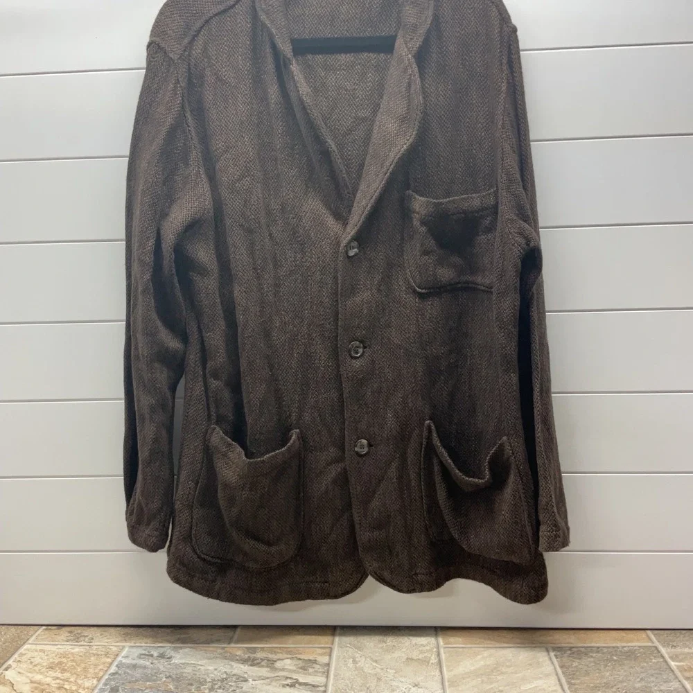 CP Shades Brown Cotton Rayon Textured Knit Unstructured Blazer Jacket Mens L
